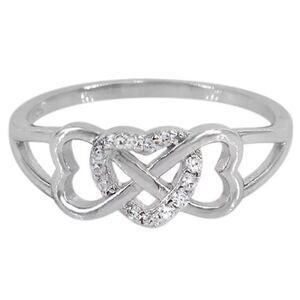 The 3 heart infinity ring in 925 and lab created stones. Sz 7